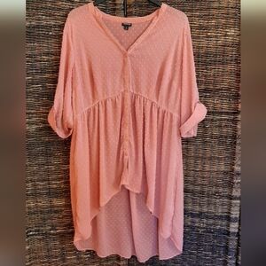 Torrid Size 2 Lexie Babydoll Chiffon Swiss Dot Semi Sheer Tunic Blouse Peach